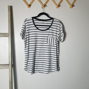 ANA WOMEN'S WHITE WITH BLACK STRIPES BLOUSE SIZE LARGE